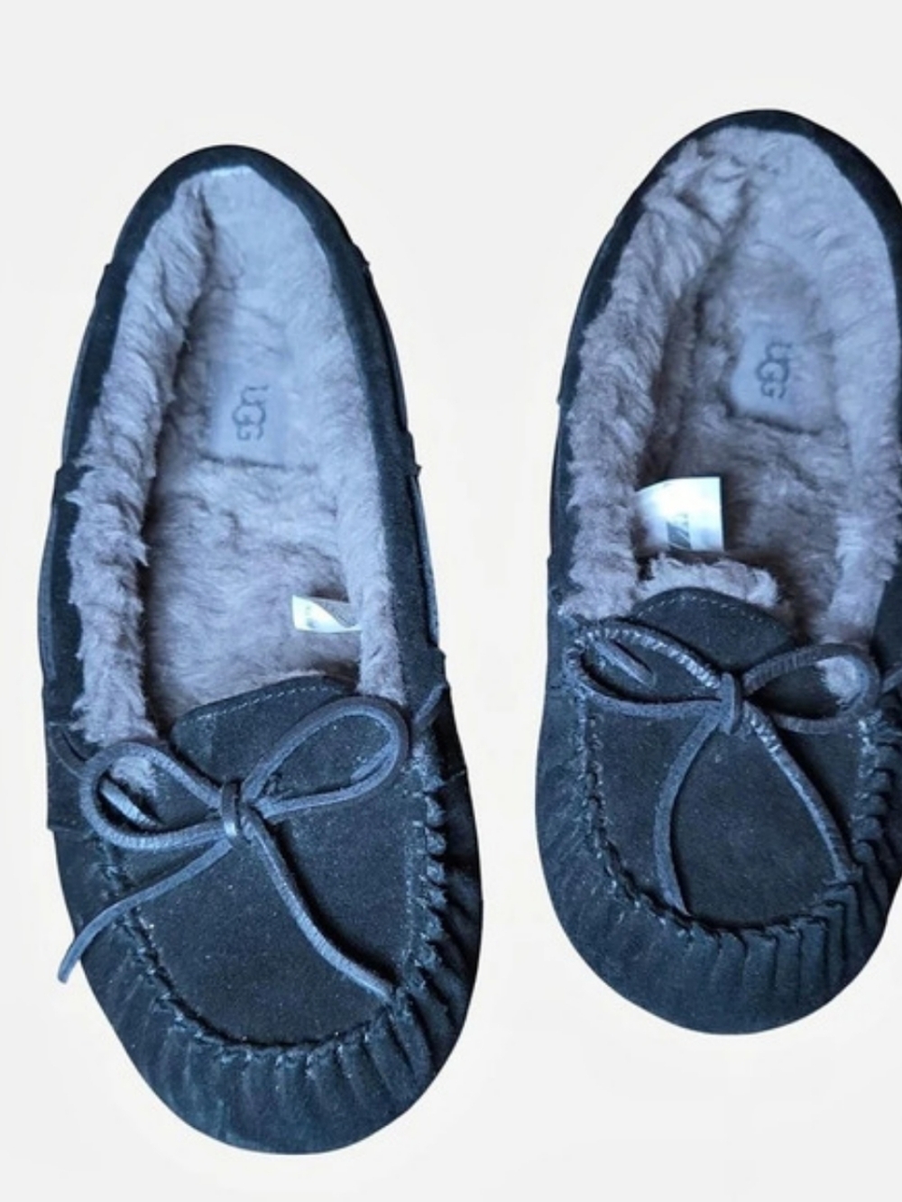 UGG Bella II Suede Black Dark Gray Wool Blend Moccasin Slippers Sz 9 Cozy